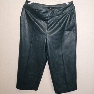 Jason Wu Croc Embossed Faux Leather Pants Teal Green 8P Petite Vegan
